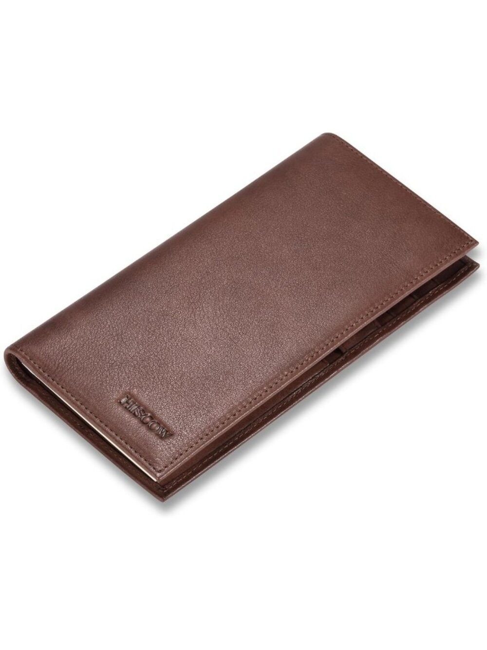 Stylish Leather Checkbook Cover with Card Slots & Pen Holder - Aniline Coffee